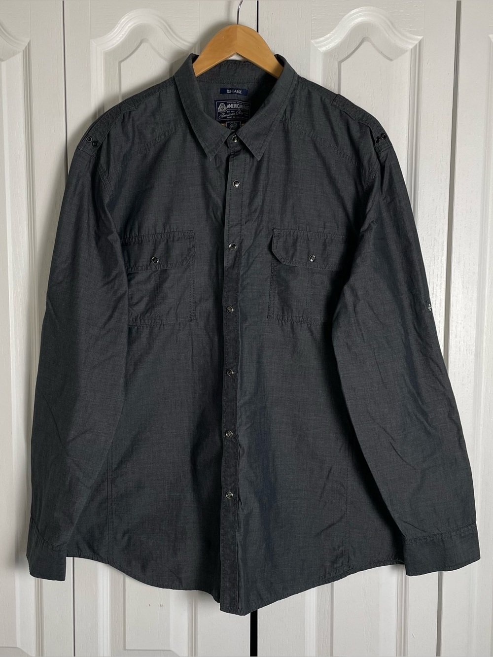 American Rag Button Front Shirt Men’s XXL Gray Long Sleeve Snap Button Pocket